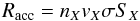 Mathematical equation: \begin{equation} R_{\rm acc} = n_X v_X \sigma S_{X} \label{accretion_rate} \end{equation}