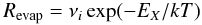 Mathematical equation: \begin{equation} R_{\rm evap} = \nu_i \exp(-E_X / kT) \label{evaporation_rate} \end{equation}