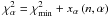 Mathematical equation: \hbox{$\chi^2_\alpha = \chi^2_\mathrm{min} + x_\alpha\left(n,\alpha\right)$}