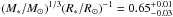 Mathematical equation: \hbox{$(M_{*}/M_{\odot})^{1/3}(R_*/R_{\odot})^{-1}=0.65^{+0.01}_{-0.03}$}