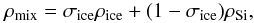 Mathematical equation: \begin{equation} \rho\sbs{mix} = \sigma\sbs{ice} \rho\sbs{ice} + (1-\sigma\sbs{ice}) \rho\sbs{Si}, \end{equation}