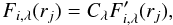 Mathematical equation: \begin{equation} F_{i,\lambda} (r_j) = C_\lambda F'_{i,\lambda} (r_j), \end{equation}