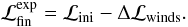 Mathematical equation: \begin{equation} \mathcal{L}_{\rm fin}^\text{exp} = \mathcal{L}_{\rm ini} - \Delta\mathcal{L}_{\rm winds}. \end{equation}
