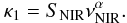 Mathematical equation: \begin{equation} \kappa_1 = S_{\rm NIR} \nu_{\rm NIR}^{\alpha}. \end{equation}