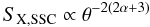 Mathematical equation: \begin{equation} S_{\rm X,SSC}\propto\theta^{-2(2\alpha+3)} \label{eq:comp1} \end{equation}
