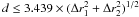 Mathematical equation: \hbox{$d\leq3.439\times (\Delta r_{1}^2 + \Delta r_{2}^2 )^{1/2}$}