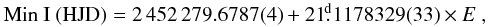 Mathematical equation: \begin{eqnarray*} {\rm Min~I~(HJD)} = 2\,452\,279.6787(4) + 21\fd1178329(33) \times E~, \end{eqnarray*}