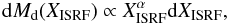 Mathematical equation: \begin{equation} {\rm d}M_{\rm d} (X_{\rm ISRF}) \propto X_{\rm ISRF}^{\alpha}{\rm d}X_{\rm ISRF}, \end{equation}