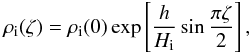 Mathematical equation: \appendix \setcounter{section}{1} \begin{equation} \rho_{\rm i}(\zeta)=\rho_{\rm i}(0)\exp\left[\frac{h}{H_{\rm i}}\sin\frac{\pi\zeta}{2}\right], \label{eq:AA.1.1} \end{equation}
