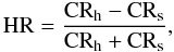 Mathematical equation: \begin{equation} {\rm HR}=\frac{{\rm CR}_{\rm h}-{\rm CR}_{\rm s}}{{\rm CR}_{\rm h}+{\rm CR}_{\rm s}}, \end{equation}