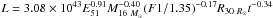 Mathematical equation: \hbox{$L=3.08\times10^{43}E_{51}^{0.91}M_{16~\Msun}^{-0.40}(F1/1.35)^{-0.17}R_{30~\Rsun}t^{-0.34}$}
