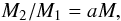 Mathematical equation: \begin{equation} M_1+M_2=M \end{equation}