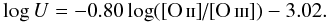 Mathematical equation: \begin{displaymath} \log U = -0.80\log (\mbox{[O\,{\sc ii}]/[O\,{\sc iii}]}) - 3.02. \end{displaymath}