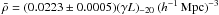 \hbox{$\bar\rho=(0.0223\pm0.0005)(\gamma L)_{-20}~(h^{-1}\,{\rm Mpc})^{-3}$}