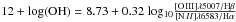 \hbox{$12+{\rm log (OH)}=8.73+0.32~ {\rm log_{10}}\frac{[{\rm O\,{III}}]\lambda5007/{\rm H}\beta}{[{\rm N}\,{\sc II}]\lambda6583/{\rm H}\alpha}$}