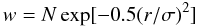 $$ w = N \, {\rm exp}[-0.5 (r/\sigma)^2] $$