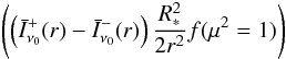 Mathematical equation: \appendix \setcounter{section}{1} \begin{eqnarray} \left( \left(\bar{I}^+_{\nu_0}(r) - \bar{I}^-_{\nu_0}(r)\right) \frac{\Rstar^2}{2r^2} f(\mu^2=1) \right) \end{eqnarray}