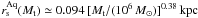 \hbox{$r^{\rm Aq}_{\rm s}(M_{\rm t}) \simeq 0.094\,[ M_{\rm t}/(10^6\,{M}_\odot) ]^{0.38}\,{\rm kpc}$}
