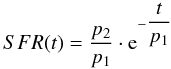 Mathematical equation: $$ SFR(t) = \frac{p_{2}}{p_{1}} \cdot {\rm e}^{-\displaystyle \frac{t}{p_{1}}} $$