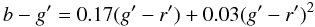 \begin{equation} b-g^\prime = 0.17(g^\prime-r^\prime)+0.03(g^\prime-r^\prime)^2 \end{equation}