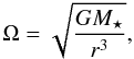 \begin{equation} \Omega=\sqrt{\frac{GM_\star}{r^3}}, \label{eq3-2} \end{equation}