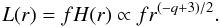 \begin{equation} L(r)=f H(r)\propto f r^{(-q+3)/2}. \label{eq8} \end{equation}