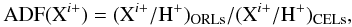 Mathematical equation: \begin{eqnarray*} {\rm ADF}({\rm X}^{i+}) = ({\rm X}^{i+}/{\rm H}^+)_{\rm ORLs}/({\rm X}^{i+}/{\rm H}^+)_{\rm CELs}, \end{eqnarray*}