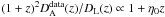 \hbox{$(1+z)^{2}D^{\rm data}_{\rm A}(z)/D_{\rm L}(z) \propto 1+ \eta_{0}z$}