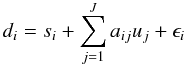Mathematical equation: \begin{equation} d_i = s_i + \sum_{j=1}^{J} a_{ij} u_j + \epsilon_i \label{eq: light_curve} \end{equation}