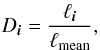 Mathematical equation: \begin{equation} D_{\vec i} = \frac{\ell_{\vec i}}{\ell_{\mathrm{mean}}}, \end{equation}