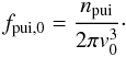 Mathematical equation: \begin{equation} f_{\rm pui,0} = \frac{n_{\rm pui}}{2\pi v_0^3}\cdot \label{eq-fpui-1} \end{equation}