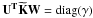 Mathematical equation: \hbox{${\bf U^T\widetilde {K}W}=\mathrm{diag}(\gamma)$}