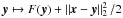 Mathematical equation: \hbox{$\by \mapsto F(\by) + \norm{\bx-\by}^{2}_2/2$}