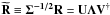 Mathematical equation: \hbox{$\widetilde{\mathbf{R}} \equiv \boldsymbol{\Sigma^{-1/2}}\mathbf{R} = \mathbf{U}\boldsymbol{\Lambda}\mathbf{V^{\dagger}}$}