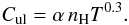 Mathematical equation: \begin{equation} C_{\rm ul}= \alpha \, n_{\rm H} T^{0.3}. \label{alpha} \end{equation}