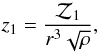Mathematical equation: \begin{equation} z_1={{\cal Z}_1\over r^3\sqrt\rho}, \end{equation}