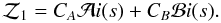 Mathematical equation: \begin{equation} {\cal Z}_1=C_A{\cal A}i(s)+ C_B{\cal B}i(s). \end{equation}
