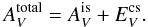 Mathematical equation: \begin{equation} \label{Atot2} A^{\rm total}_{V}= A^{\rm is}_{V}+ E^{\rm cs}_{V}. \end{equation}