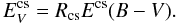 Mathematical equation: \begin{equation} \label{igualdadRcs} E^{{\rm cs}}_{V}=R{\rm_{cs}}E^{{\rm cs}}(B-V). \end{equation}