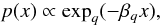 Mathematical equation: \begin{equation} p(x) \propto \exp_q (-\beta_q x), \label{eq:qexp-distribution} \end{equation}