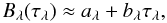 Mathematical equation: \appendix \setcounter{section}{2} \begin{equation} B_{\lambda}(\tau_{\lambda})\approx a_{\lambda}+b_{\lambda}\tau_{\lambda}, \label{equ:eddbarbsrc} \end{equation}