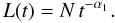 Mathematical equation: \appendix \setcounter{section}{1} \begin{equation} L(t)=N\,t^{-\alpha_1}. \end{equation}