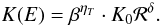 Mathematical equation: \begin{equation} K(E)= \beta^{\eta_T} \cdot K_0 {\cal R}^\delta . \label{eq:eta_T} \end{equation}