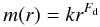 Mathematical equation: \begin{equation} m(r) = k r^{F_{\rm d}} \end{equation}