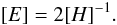 Mathematical equation: \appendix \setcounter{section}{2} \begin{equation} [E] = 2[H]^{-1} . \label{cov} \end{equation}