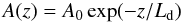 Mathematical equation: \begin{equation} A(z) = A_0 \exp(-z / L_{\rm d}) \label{Ld_exp} \end{equation}
