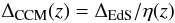 Mathematical equation: \begin{equation} \Delta_{\rm CCM}(z) = \Delta_{\rm EdS} /\eta(z) \end{equation}