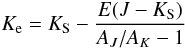 Mathematical equation: \begin{equation} K_\mathrm{e}=K_\mathrm{S}-\frac{E(J-K_\mathrm{S})}{A_{J}/A_{K}-1} \end{equation}