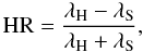 Mathematical equation: \begin{equation} \mathrm{HR}=\frac{\lambda_{\mathrm{H}}-\lambda_{\mathrm{S}}}{\lambda_{\mathrm{H}}+\lambda_{\mathrm{S}}}, \end{equation}