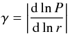 Mathematical equation: \begin{equation} \gamma = \dlnPdlnR \label{eq:gamma} \end{equation}